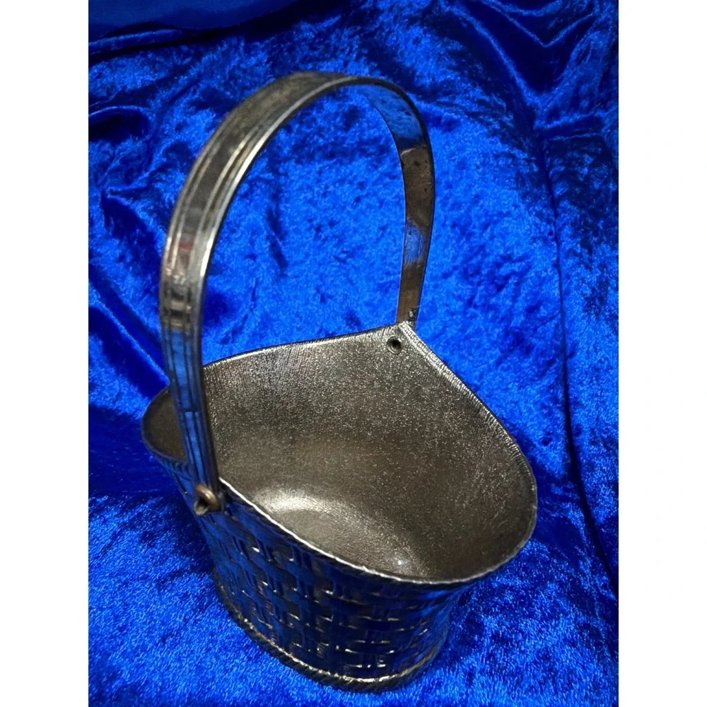Vintage Silver Plated Miniature Basket Woven Trinket Dish Made in Japan 4 Inch‎